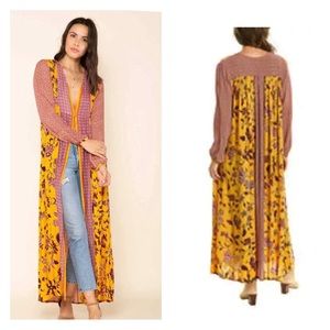 RAGA Anthropologie Daze in the sun yellow open Kimono duster womens M